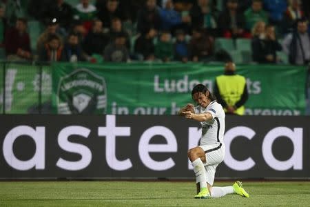 Football Soccer - Ludogorets v Paris Saint-Germain - UEFA Champions League group stage - Group A - Vassil Levski stadium, Sofia, Bulgaria - 28/09/16 - Paris Saint-Germain's Edinson Cavani celebrates after scoring his second goal. REUTERS/Stoyan Nenov