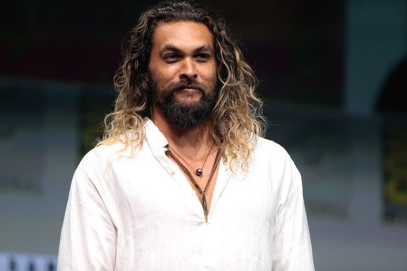 Jason Momoa speaking at the 2017 San Diego Comic Con International, for "Aquaman", at the San Diego Convention Center in San Diego, California.