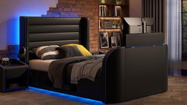 This Luxe New King-Size Gaming Bed Has a TV Built Into Base