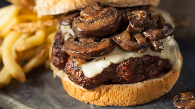 Burger with cheese and mushrooms