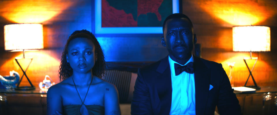 This image released by Netflix shows Myha'la Herrold as Ruth and Mahershala Ali in a scene from "Leave the World Behind." (Netflix via AP)