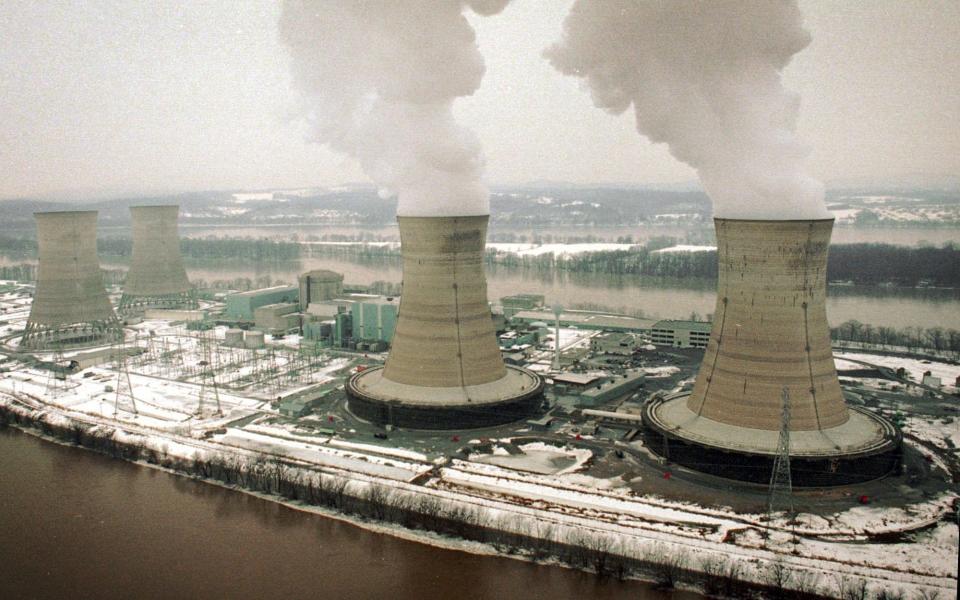 The Three Mile Island nuclear power plant, 2016. Although the plant is the site of America's worst nuclear accident, one of the reactors continued to produce electricity until 2019