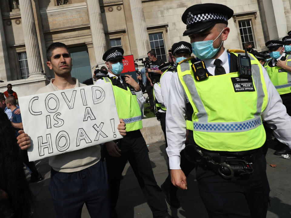 An anti-lockdown protest in London's Trafalgar Square on 19 SeptemberYui Mok/PA Wire