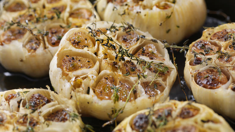 Roasted garlic bulbs with thyme