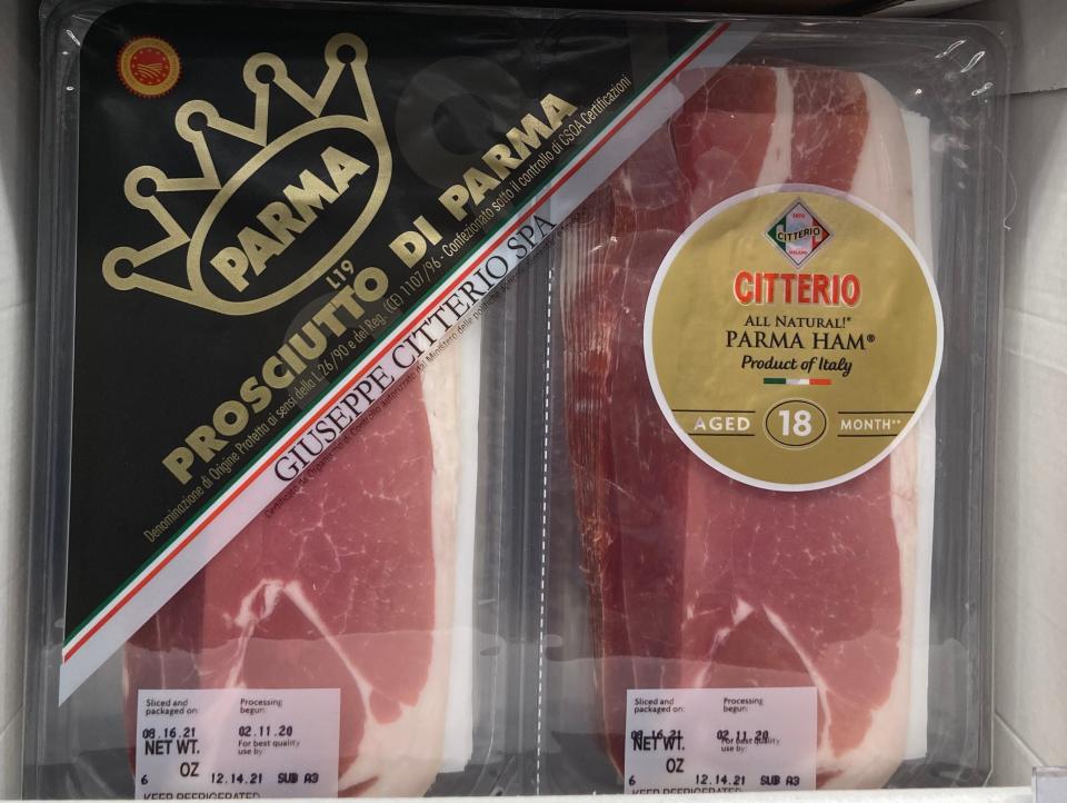 black and clear pack of prosciutto at Costco
