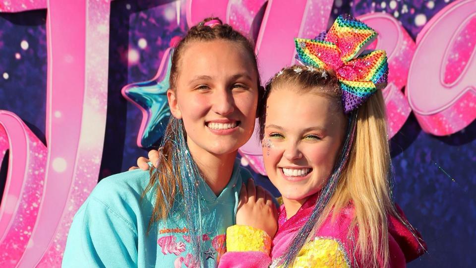 Kylie Prew and JoJo Siwa attend a drive-in screening and performance for the Paramount+ original movie "The J Team" at the Rose Bowl on September 03, 2021 in Pasadena, California