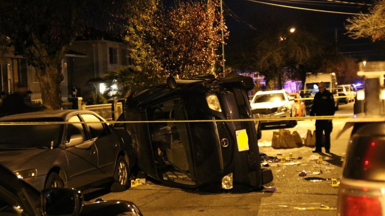 Police said they were called to Fraser Street near East 55th Avenue around 11 p.m. PT on Oct. 30, 2021, for a rollover collision. A 19-year-old man was found dead at the scene, they said. (Ryan Stelting/Submitted - image credit)