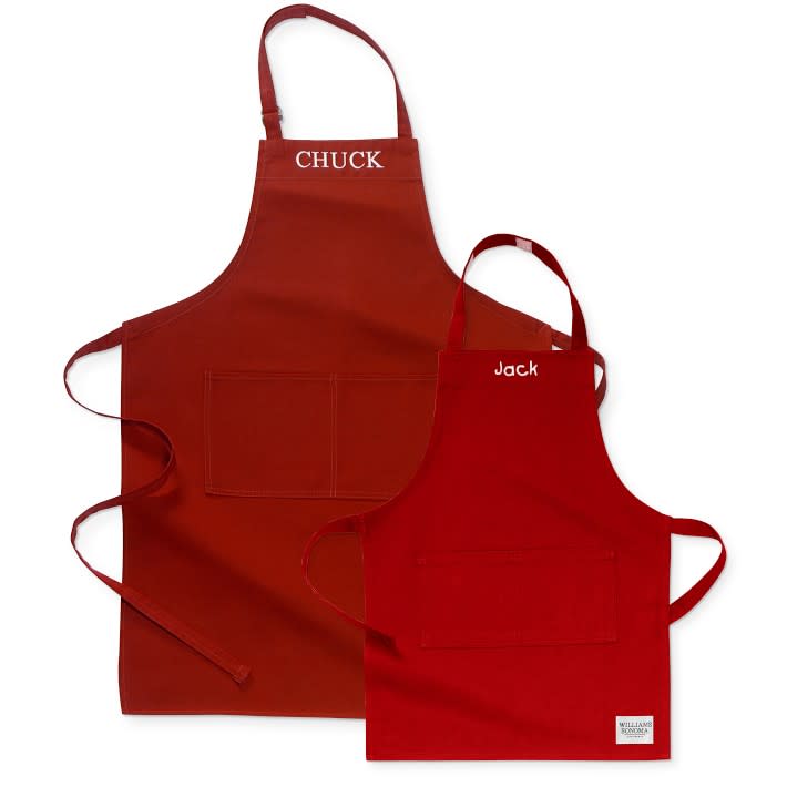 <p><a href="https://go.redirectingat.com?id=74968X1596630&url=https%3A%2F%2Fwww.williams-sonoma.com%2Fproducts%2Fpersonalized-adult-apron_7&sref=https%3A%2F%2Fwww.delish.com%2Fkitchen-tools%2Fg45446061%2Fbest-cooking-gifts%2F" rel="nofollow noopener" target="_blank" data-ylk="slk:Shop Now;elm:context_link;itc:0;sec:content-canvas" class="link rapid-noclick-resp">Shop Now</a></p><p>Williams Sonoma Classic Solid Personalized Adult & Kid Aprons</p><p>williams-sonoma.com</p><p>$24.95</p><span class="copyright">Williams Sonoma</span>
