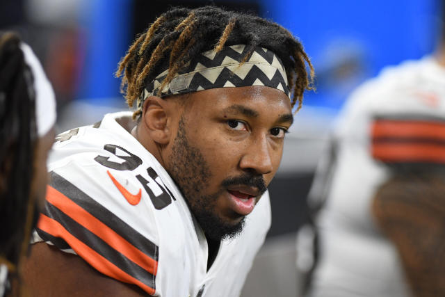 Browns DE Myles Garrett claims he won't wear sleeveless jersey again after  getting drug tested twice 