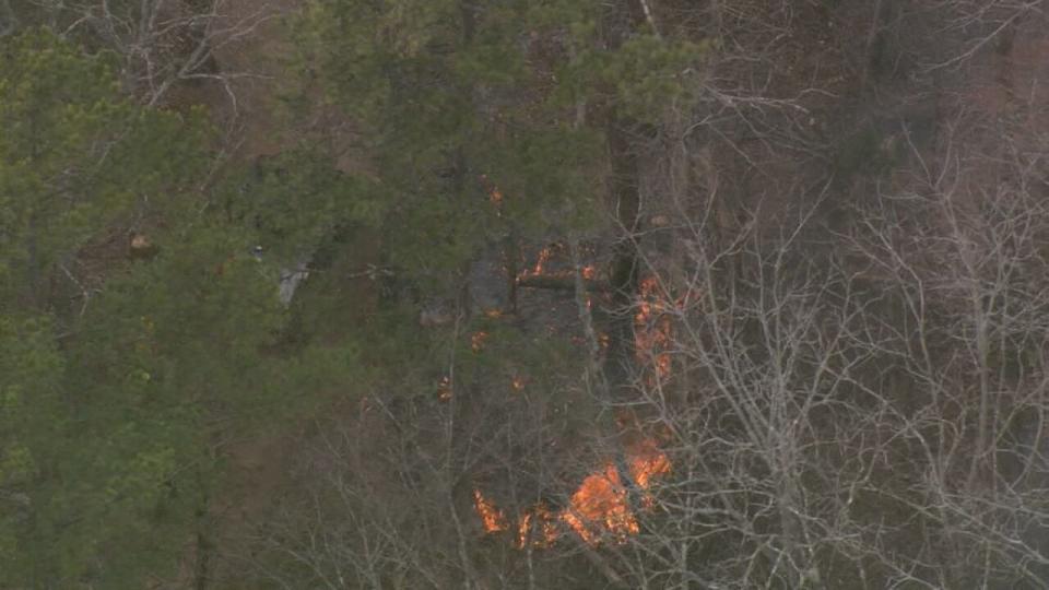 Flames seen from Chopper 9 SkyZoom during a controlled burn in northwest Mecklenburg County