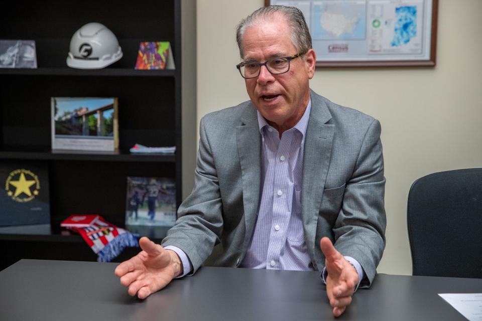 U.S. Senator Mike Braun speaks with IndyStar on Thursday, April 8, 2021, inside his Indianapolis office. Braun spoke on issues from border security to mask mandates and COVID-19 vaccines. 