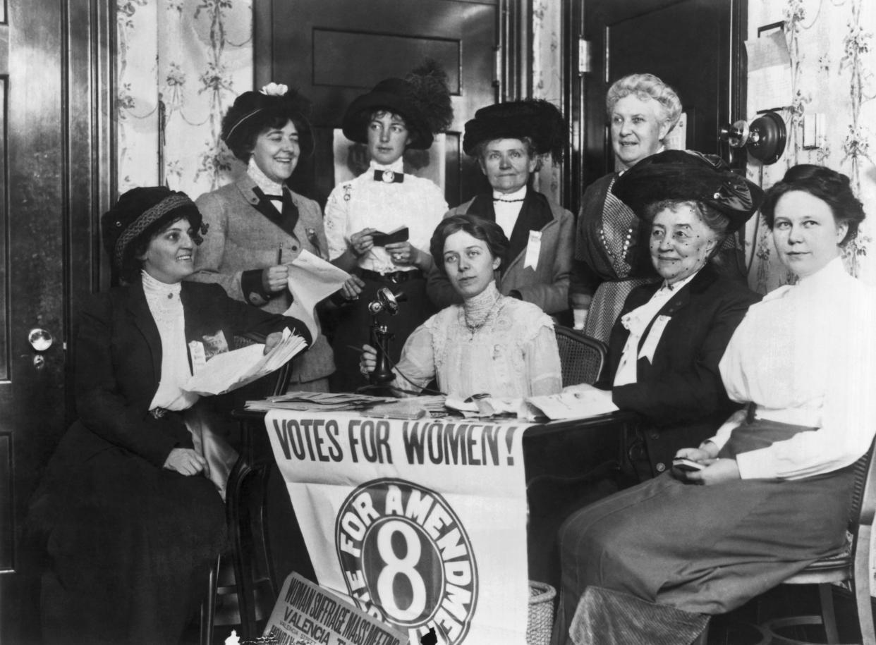 Women, joined by others across the country, seek to secure the passage of the 19th Amendent which grants women the right to vote, San Francisco, California, late 1910s or early 1920s. (Photo by Underwood Archives/Getty Images)