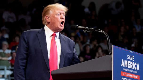 PHOTO: Former President Donald Trump speaks during a rally ahead of Arizona primary elections, in Prescott Valley, Ariz., July 22, 2022. (Rebecca Noble/Reuters)