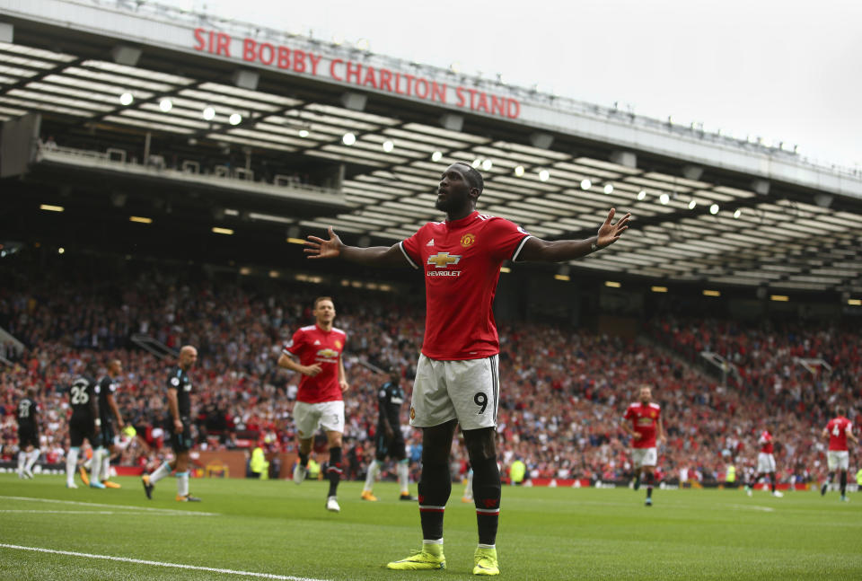 Manchester United’s Romelu Lukaku celebrates scoring