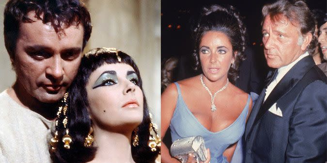 <p><strong>The movie: </strong><em>Cleopatra </em>(1963)</p><p>One of the most famous costar romances of all time began when the duo played historical lovers Cleopatra and Mark Antony in the big-budget film. They went on to star in a number of movies together, and they married and divorced - twice. Their relationship is one of the most infamous in Hollywood.</p><p><strong>RELATED: <a href="/love-sex/relationships/g4125/celebrity-couples-reunited-after-breakups/" data-ylk="slk:12 Celebrity Couples Who Got Back Together After Breaking Up;elm:context_link;itc:0;sec:content-canvas" class="link ">12 Celebrity Couples Who Got Back Together After Breaking Up</a></strong><br></p>
