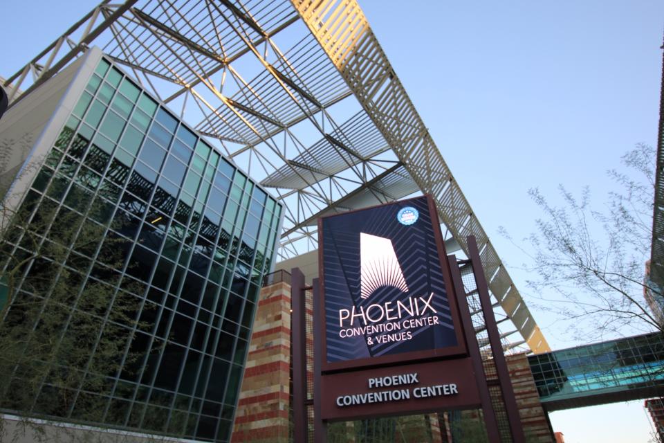 This Sept. 3, 2020 photo shows the Phoenix Convention Center in Phoenix. The facility has offered some relief to people living on the street during record-breaking temperatures and the coronavirus pandemic. (AP Photo/Cheyanne Mumphrey)