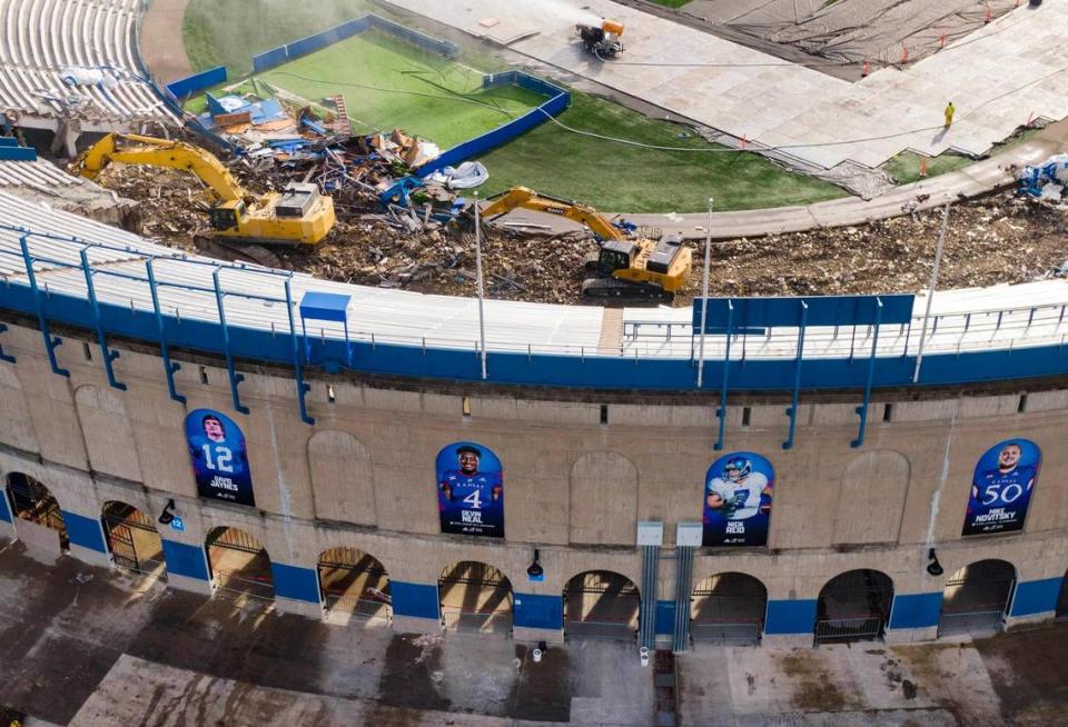 Renovations are underway at David Booth Kansas Memorial Stadium in Lawrence. Phase one of the construction project will leave a reduced seating capacity for the 2024 football season, with a 2025 target for completion.