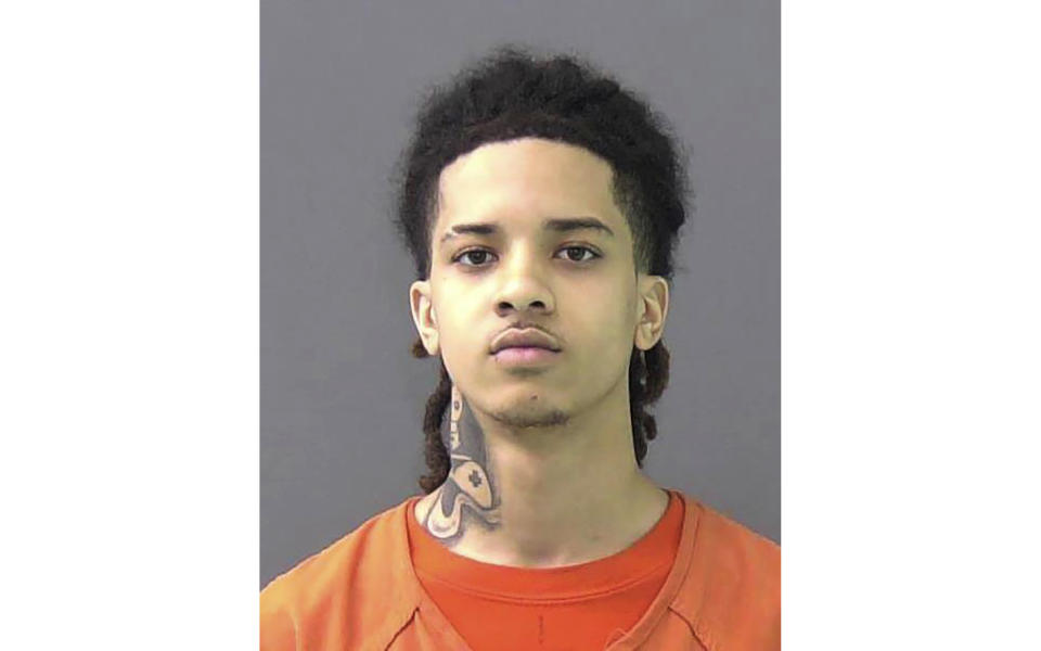 This March 9, 2023, booking photo provided by the Bell County Jail, in Texas, shows Christijan Stevens. On Monday, March 13, 2023, police said Stevens was arrested in connection with a January shooting at a hookah lounge in Austin that left two high school students dead and three other people seriously wounded. (Courtesy of Bell County Jail via AP)