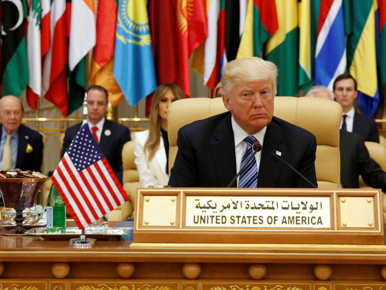 US President Donald Trump takes his seat before his speech to the Arab Islamic American Summit in Riyadh in Saudi Arabia: Reuters