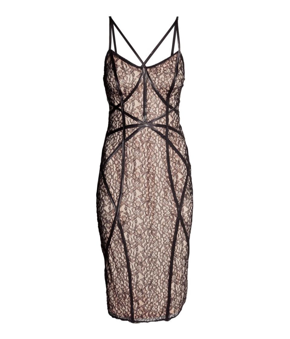 <p>Team this standout dress with strappy stilettos, or throw a faux fur shawl over your shoulders for a more understated look.</p> <p>H&M knee-length lace dress, $70. <a rel="nofollow noopener" href="http://www.hm.com/us/product/55054?article=55054-B&mbid=synd_yahoostyle" target="_blank" data-ylk="slk:hm.com;elm:context_link;itc:0;sec:content-canvas" class="link ">hm.com</a></p>