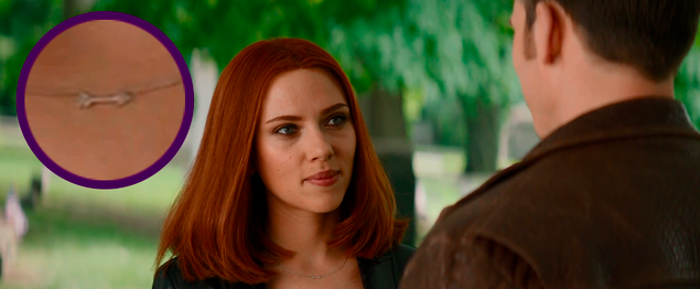 Black Widow wearing an arrow necklace