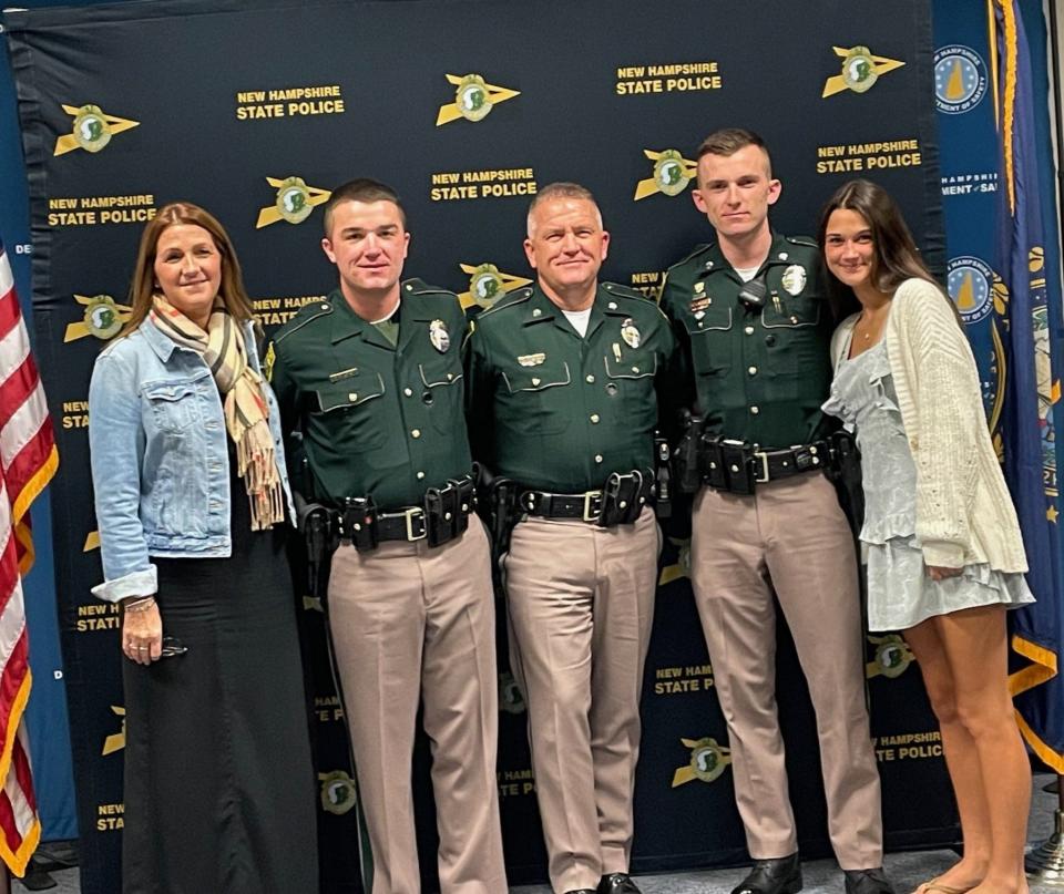 From left: Shelley Vetter, Trooper Patrick Vetter, Captain Christopher Vetter, Trooper Cameron Vetter, and Cathrine Vetter at the night of Patrick's graduation from the New Hampshire Police Academy.