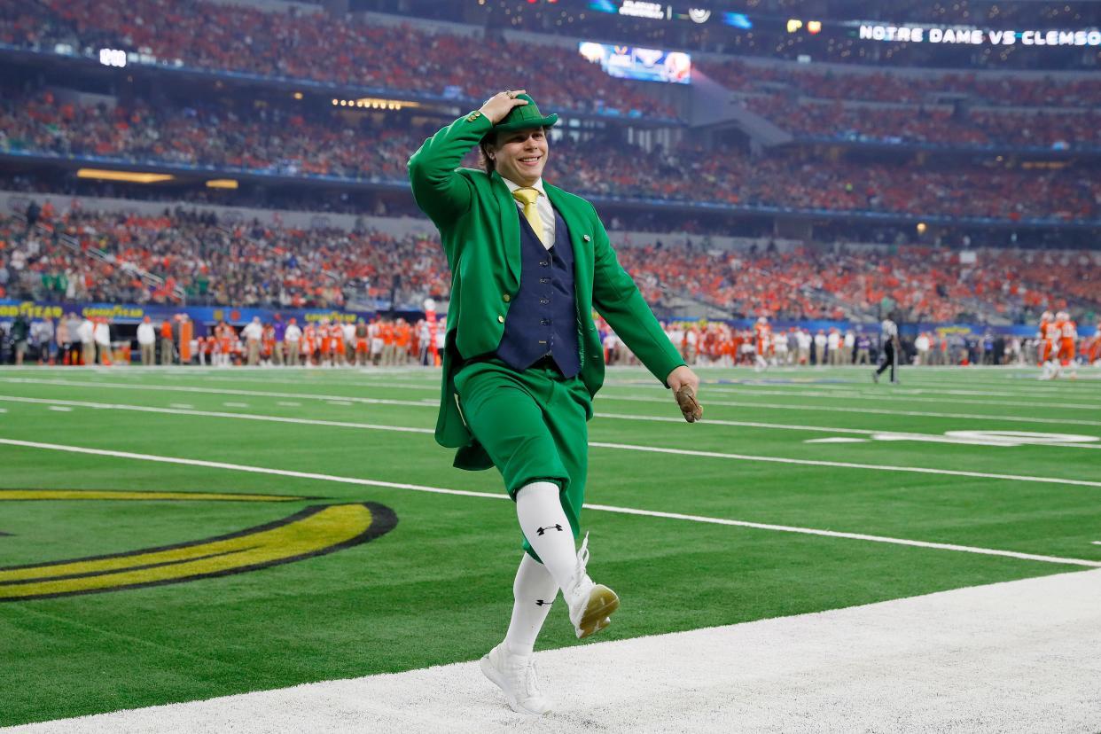 The Notre Dame Fighting Irish mascot during the College Football Playoff Semifinal Goodyear Cotton Bowl Classic against the Clemson Tigers at AT&T Stadium on December 29, 2018 in Arlington, Texas (Getty Images)