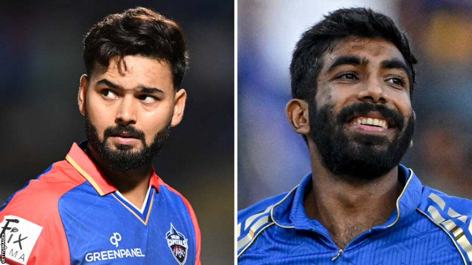 Rishabh Pant of Delhi Capitals (left) and Jasprit Bumrah of Mumbai Indians (right)