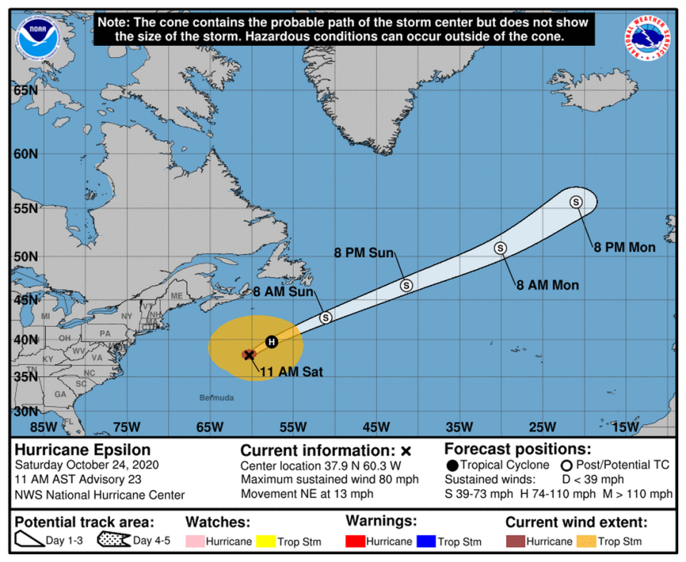 Hurricane Epsilon in the 11 a.m. Saturday, Oct. 24, 2020 report.