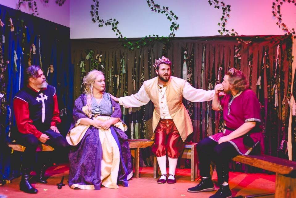 From left, David Cook, Shawna Papenthien, Zachary J. Binx and Corey Rauscher in Backdoor Theatre's "Sherwood" production.