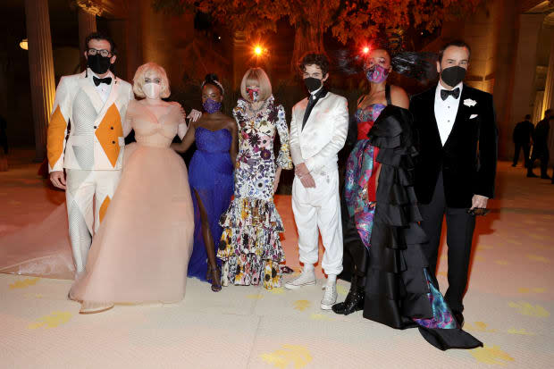 Head of Instagram Adam Mosseri, Billie Eilish, Amanda Gorman, Anna Wintour, Timothée Chalamet, Naomi Osaka and Tom Ford.<p>Photo: Jamie McCarthy/MG21/Getty Images for The Met Museum/Vogue</p>