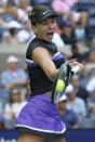 Simona Halep, of Romania, returns a shot to Taylor Townsend, of the United States, during the second round of the US Open tennis championships Thursday, Aug. 29, 2019, in New York. (AP Photo/Kevin Hagen)