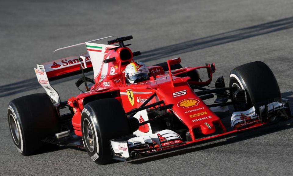 Sebastian Vettel puts the new Ferrari through its paces at the Circuit de Catalunya.