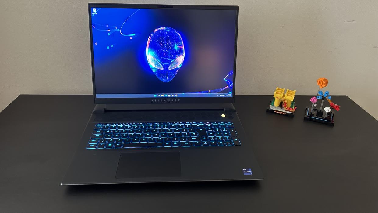  Alienware M18 gaming laptop on a black desk 