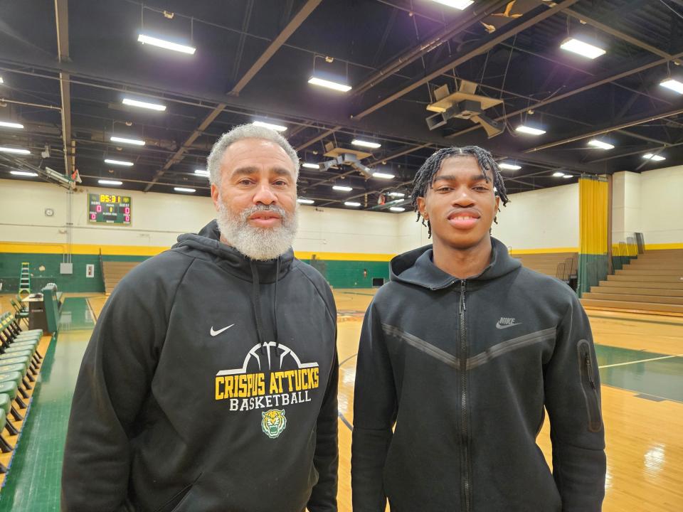 Ron Rutland Jr. (left) and Ron Rutland III. Rutland Jr. was a star player at Pike and the University of Indianapolis before going on to play eight years professionally. His son, Ron Rutland III, is a senior at Crispus Attucks, where his grandfather played in the 1960s. Rutland III signed to play in college at UIndy.