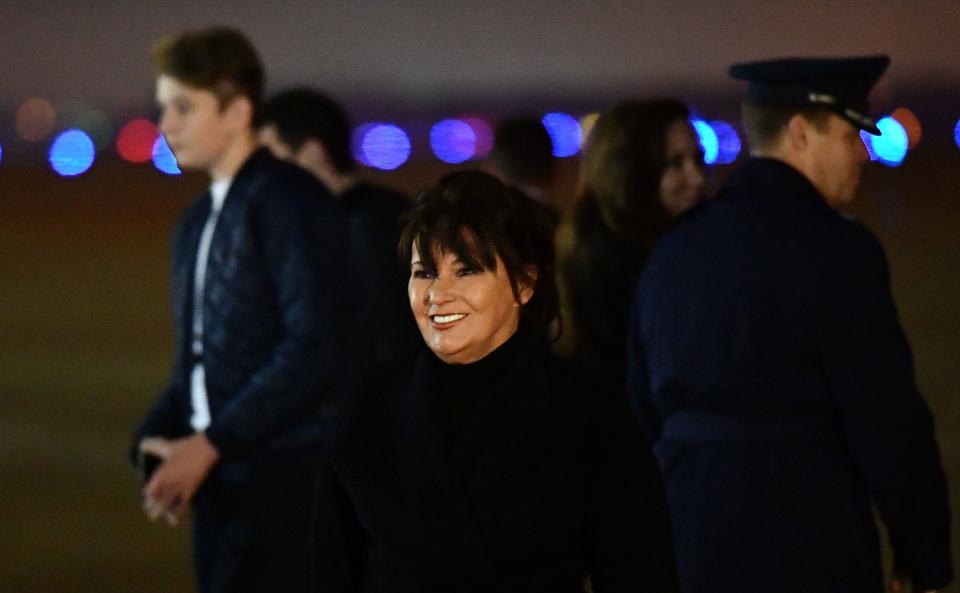 FILE -- Amalija Knavs, mother of first lady Melania Trump, looks on after departing from Air Force One upon arrival at Andrews Air Force Base, Maryland on Dec. 1, 2019. / Credit: MANDEL NGAN/AFP via Getty Images