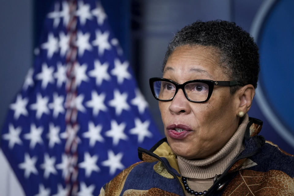 WASHINGTON, DC - MARCH 18: Secretary of Housing and Urban Development Marcia Fudge speaks during the daily press briefing at the White House on March 18, 2021 in Washington, DC. Later on Thursday, President Joe Biden will speak about coronavirus vaccination progress. (Photo by Drew Angerer/Getty Images)