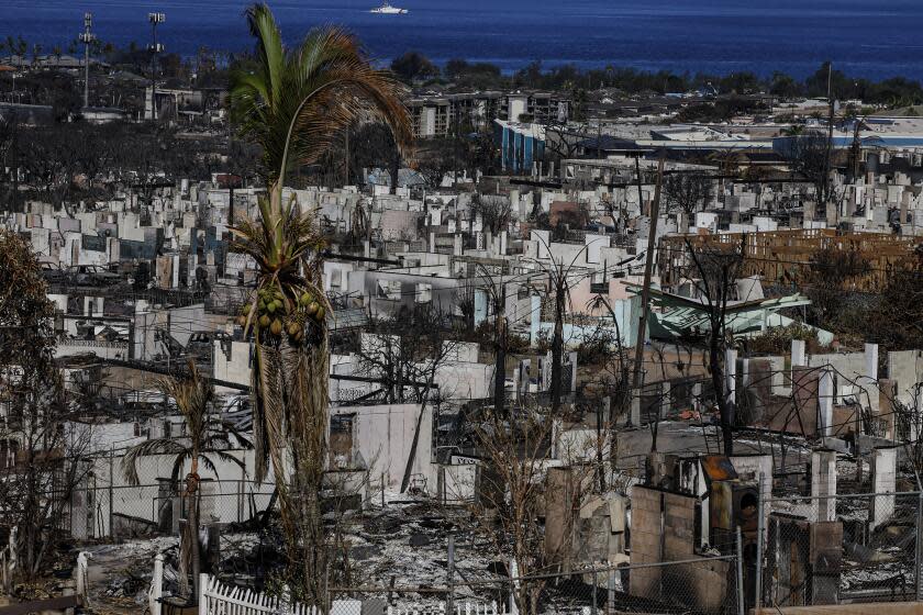 Lahaina, Maui, Wednesday, August 16, 2023 - Homes and businesses lay in ruins after last week's devastating wildfire swept through town. (Robert Gauthier/Los Angeles Times)