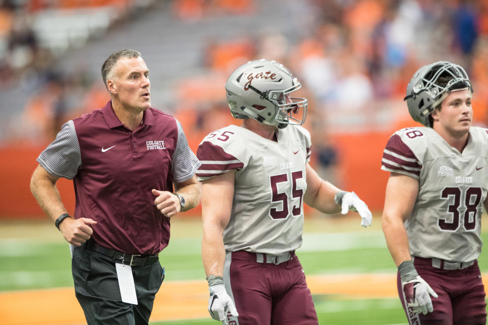 Colgate coach Dan Hunt took the team’s canceled game against Furman in stride. (Photo by Brett Carlsen/Getty Images)