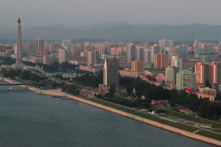 Juche Tower stands beside the Taedong River ahead of 70th anniversary of North Korea's foundation in Pyongyang, September 6, 2018. REUTERS/Danish Siddiqui