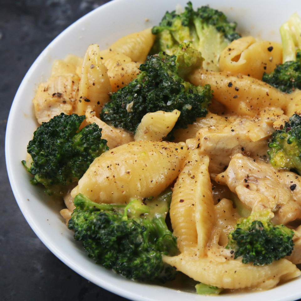 The marriage of broccoli and cheese is truly sacred and should be celebrated. Here's a party on a plate, ready to devour in less than 30 minutes.Recipe: Cheesy Chicken And Broccoli Pasta | Shop This Recipe