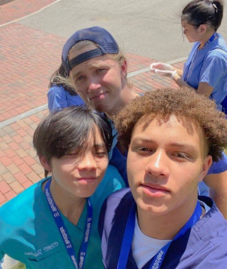 Jeffrey Radek Jr., 17, of Rochester (front, right) takes a selfie with some of the new friends he made at the National Youth Leadership Forum: Medicine at Tufts University in Medford.