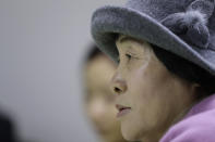 In this Dec. 21, 2018, photo, North Korean defector Kwak Jeong-ae, 65, speaks during an interview in Uijeongbu, South Korea. Experts and defectors say most of North Korea’s underground Christians do not engage in the extremely dangerous work of proselytizing. Instead, they largely keep their beliefs to themselves or within their immediate families. (AP Photo/Lee Jin-man)