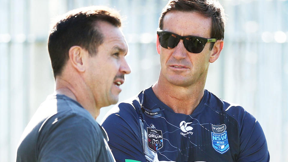 Matthew and Andrew Johns, pictured here during a NSW training session in 2018.