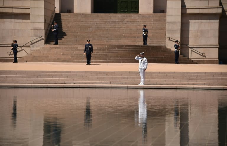 Members of the Australian armed forces played the Last Post as war veterans gathered at the ANZAC war memorial in Sydney