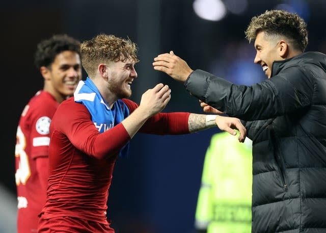 Liverpool’s Harvey Elliott and Roberto Firmino 