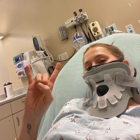 <p>Mallory Edens/Instagram</p> Mallory Edens shares a photo of herself in the hospital after her accident 10 years ago.