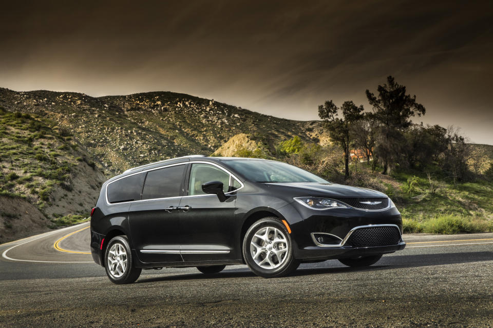 This undated photo provided by Fiat Chrysler shows the 2020 Chrysler Pacifica minivan. Minivans are a jack-of-all-trades for utility. The Chrysler Pacifica is a great example. In addition to having plenty of cargo space and small-item storage, you also get Stow ‘n Go seating in the second and third rows. It’s unique to Chrysler and Dodge minivans. (Courtesy of FCA US via AP)