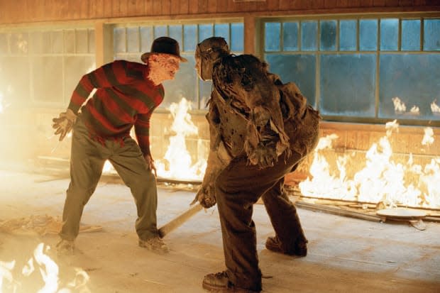 Robert Englund as Freddy Krueger and Ken Kirzinger as Jason Voorhees in "Freddy vs. Jason"<p>New Line Cinema</p>