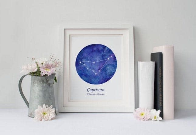 holly rose art capricorn constellation watercolor print